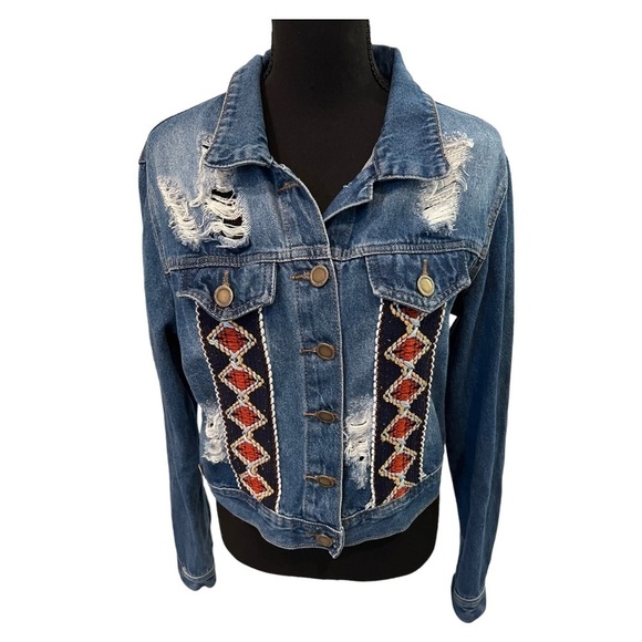 El Amario De Judith Embroidered Jean Jacket Medium - Picture 1 of 11